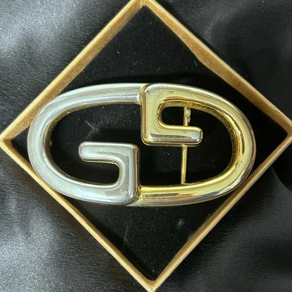 Vintage Gucci Double G GG Two-Tone Belt Buckle Made in Italy